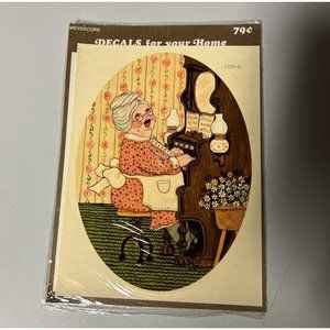 Vintage Meyercord Decal Old Lady Grandma Playing Piano Retro Decor